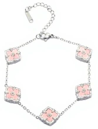 Pulsera tobillera de acero quirurgico dijes trebol rosa 18cm + 5cm